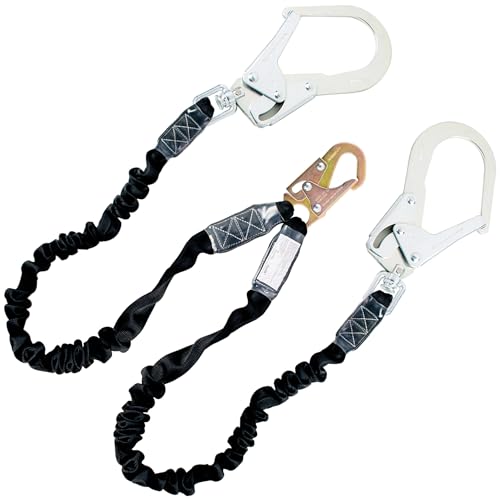 6ft Safety Harness Lanyard Double Leg Internal Shock Absorbing Safety Fall Protection Lanyard with Rope Harness Safety Lanyard Dual Rebar & Snap Hook Roofer Fall Protection Equipment(Alloy Steel)