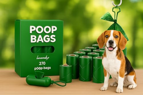 Bolsas Caca Perro Biodegradables | 270 Unidades, Extra Gruesas a Prueba de Fugas | Bolsas para Excrementos, Accesorios Perro, Dog Poop Bag | Rollos de Recarga, Dispensador (verde + rosa) y Clip.