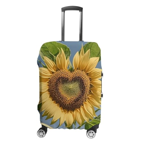 Heart Shaped Sunflower Printed Luggage Cover Protector, Fits 18-32 Inch Luggage