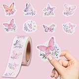 500 Sheets Butterfly Flower Stickers Roll 1 Inch Colorful Cute Butterflies Fun Summer Pink Butterfly Shape Seal Labels Gift Wrap Stickers for Kids Teens Scrapbook Envelopes
