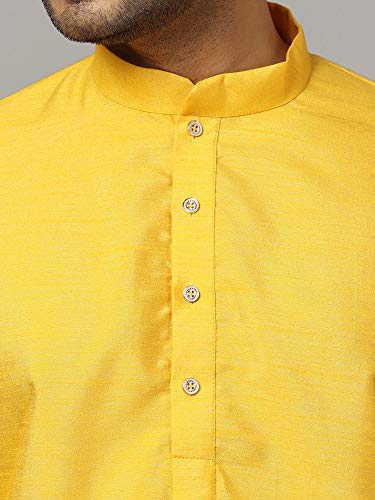 Image of Uri and MacKenzie Banarasi Dupion Silk Solid Kurta Churidar Pyjama Set for Men