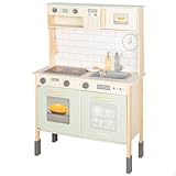 WOOMAX Cocina de Madera eléctrica, con luz y Sonido, Horno, Microondas, Fregadero, Armario y Accesorios, Cocinita de 30x68x102 cm, Juego simbólico e imaginación, Niños Desde 3 años (39073)