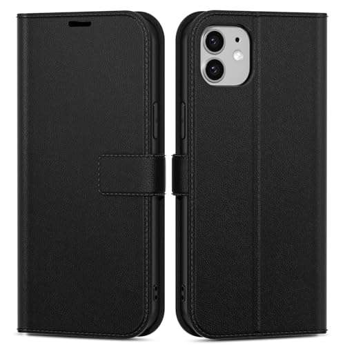 oakxco for iPhone 12 Mini Wallet Case with Credit Card Holder, Magnetic RFID Slim Folio Book Flip Leather Phone Case for Women Men Girl, Cute Soft Silicone Rubber Shockproof Cover, Black
