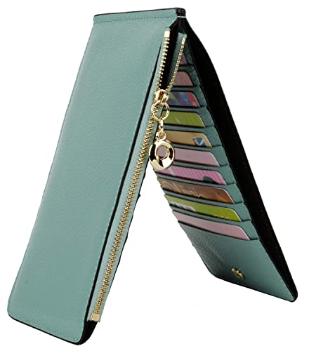 YALUXE Women's RFID Blocking Genuine Leather Multi Card Organizer Wallet with Zipper Pocket RFID Blocking Light Green