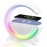 Delxo Bluetooth Speaker with Wireless Phone Charger,Big G Shape Bluetooth Speaker for Teen Adults Birthday Ideas,Atmosphere Lamp Speakers with LED Night Lights for Bedroom,White
