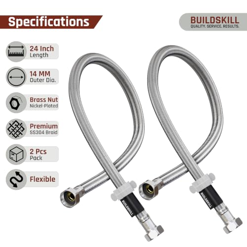 Image of BUILDSKILL Connection Pipe 24 Inch | Brass Nut & Insert with SS304 Braiding