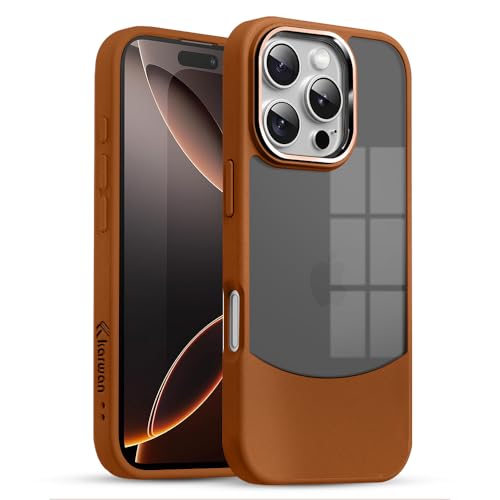 Image of KARWAN️Fusion Edge Leather Transparent Mobile Back Case | Slim Fit | Anti-Fingerprint| Scratch-Resistant | Premium Grip | Shockproof case | Back Cover for iPhone 16 Pro || Brown