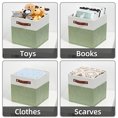Hnzige Fabric 11X11 Cube Storage Bins, Set Of 4, Foldable Storage Cube Bin Baskets For Shelves With Handles, Bins For Cube Organizer Home Toy Nursery Closet(Green White) #TOP5