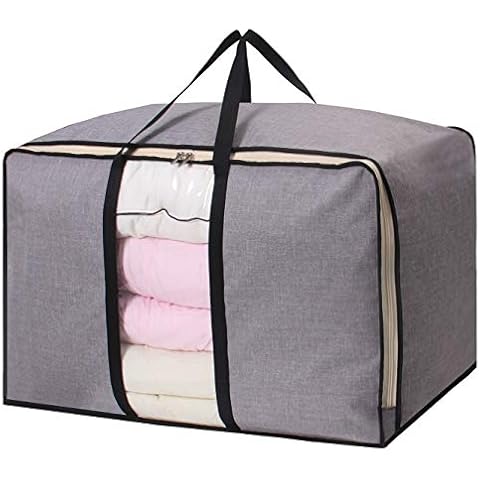 SLEEPING LAMB Large Capacity Storage Bag Waterproof Foldable Clothing Organizer Bag for Comforters Blankets Clothes Bedding Breathable Thick Under Bed Storage with Two Handles, Grey Cover