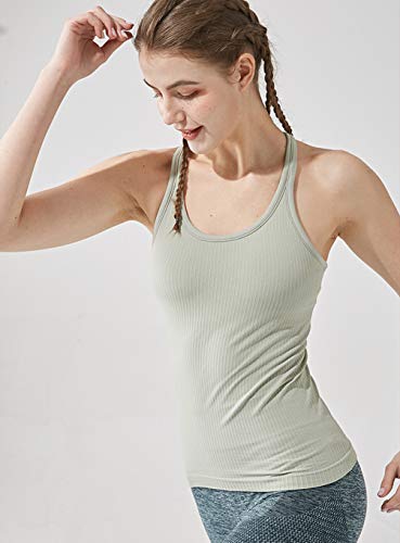 Yoga Racer Back Tank Top For Women With Built In Bra,Women's Padded Sports Bra Fitness Workout Running Shirts (Grayish Green, Medium) #TOP5