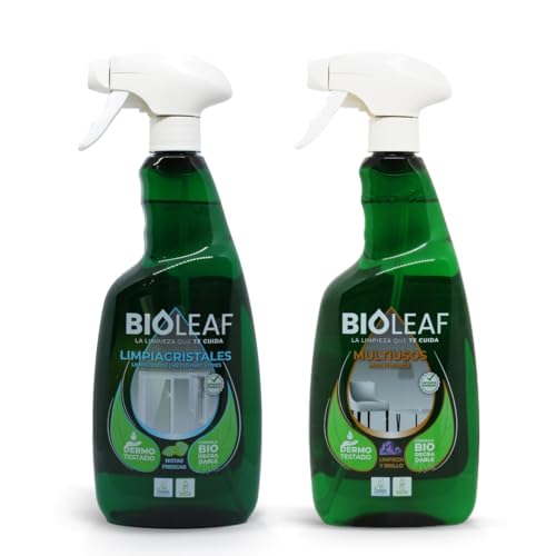 BIOLEAF® – Multiusos + Limpiacristales Pack 2×750 ml | Limpieza Total Hogar | Brillo Duradero en Superficies y Cristales Sin Huellas | Fórmula Biodegradable | Dermatológicamente Testado