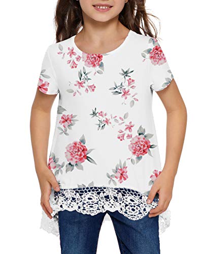 Storeofbaby Little Girls Summer Short Sleeve Loose Flare Lace T Shirt Tunic Top #TOP2