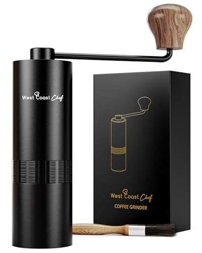 West Coast Chef Manual Burr Coffee Grinder - Portable Espresso Hand Grinder for Travel