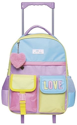 Kit Mochila Escolar Rodinhas Menina Infantil Love Lilás Chaveiro Lancheira Térmica Estojo Garrafa In