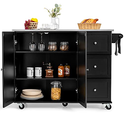 GORELAX Rolling Kitchen Island with Storage and Spice Rack