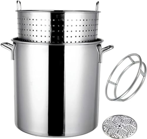 Olla grande de acero inoxidable de 5 piezas (27/45/63 cuartos de galón), para cangrejos de río, mariscos, freidora de pavo profunda, con colador, agarraderas y hojas antiadherentes(plata, 45 x 45 cm)