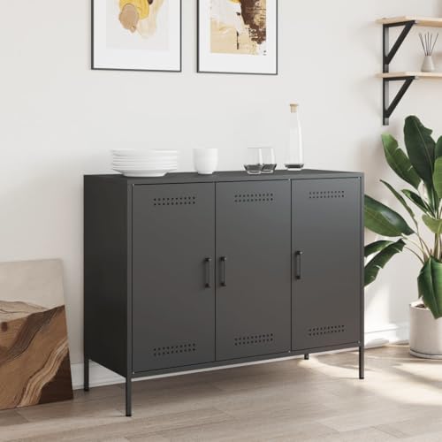 IKAYAA Mobiletto Soggiorno Metallo Armadietto Metallo Mobile Cucina Mobiletto Portaoggetti in Metallo Credenza 100,5x39x79 cm in Acciaio-Nero-