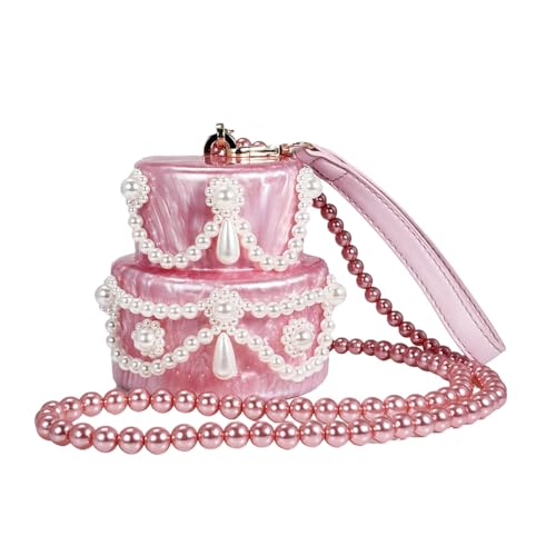 Image of Cake Shaped Acrylic Clutch Pearl Handbags Beaded Evening Bag Mini Clutch Handbag for Wedding Cocktail Party Prom