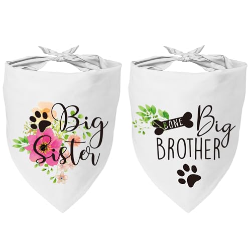 Image of 2 Packs Big Sister Brother Pregnancy Announcement Dog Bandana, Gender Reveal Photo Prop, Pet Scarf Accessories, Pet Scarves for Dog Lovers