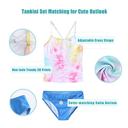 Image of Girls 3 Piece Swimsuits Set Long Sleeve Rash Guard for Girls Tankini Bathing Suits Beach Swimwear 3-16 Years