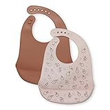 Babero de silicona seguro con 6 botones fáciles de ajustar para niños y niñas de 4 meses a 3 años.