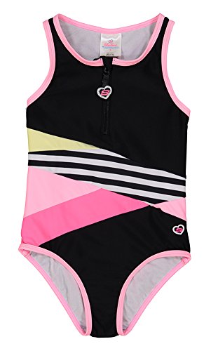 Skechers Girls' 1-Piece Swim Bathing Suit, Black Zip Front, 5