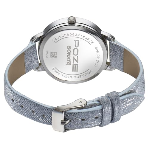 Image of Sonata Poze Quartz Silver Dial Pink Leather Strap Analog Watch for Women-SP80091SL01WF