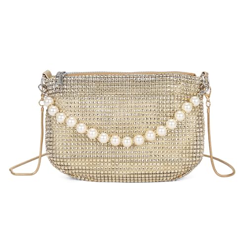Galenecx Damen Glitzer Tasche, Gold Elegant Umhängetasche, Clutch Damen mit Abnehmbarer Kette, Mode Crossbody Kettentasche, Tasche Abendtasche für Abend Prom Hochzeit Party Bankett