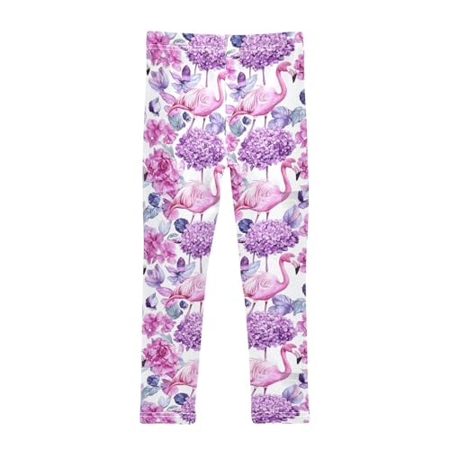 Girls Leggings Purple Flamnigo Kids Length Leggings Pants Athletic Yoga Pants Watercolor Toddler Tights Trousers 4T2