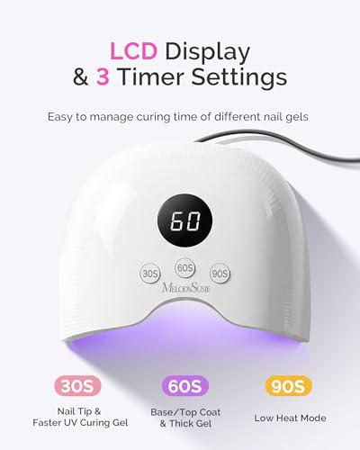 Image of MelodySusie Compact LED UV Nail Lamp with UV Gloves, P-PLUS30A Nail Dryer with Smart Sensor Cures All Gels, Especially Rhinestone Glue, Liner & Cat Eye Gel Polishes for Advanced DIY at Home, White