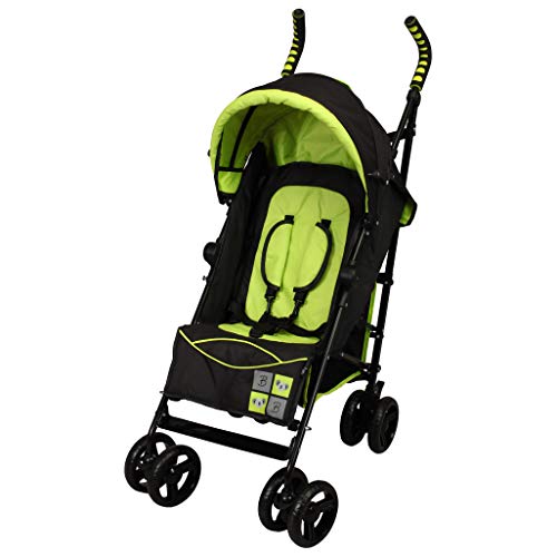 Bambisol  Silla de paseo multiposición sobreequipada  Canopy extraíble  Gran cesta, cubierta de lluvia verde Noir Anis