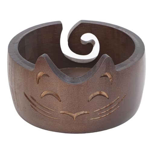 Cat Yarn Bowl, Large Wooden Knitting Bowl, Cute Yarn Holder Crochet Accessories, Yarn Storage Gift Wool Craft Supplies Organizer for Women Mother's Day (18 * 18 * 10cm)