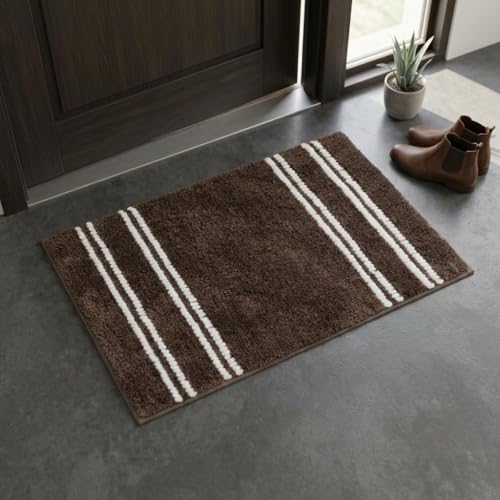 Image of DecorTwist Mosaic Super Soft Microfibre Bath Mat | 2000 GSM Anti-Skid, Quick Dry & Water Absorbent | Non-Slip Mat for Bathroom, Bedroom & Kitchen Floor | 60x40 cm | Style 1 Brown| Pack of 2