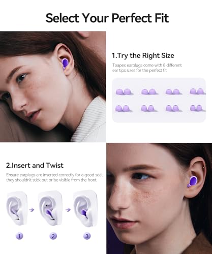 Image of 45dB Ear Plugs for Sleeping Noise Cancelling Ear Plugs for Noise Reduction & Snoring, Concerts, Earplugs for Sleep,Sider Sleepers Airplane, Silicone Earplugs Reusable Concert Ear Plug Case Pale Violet