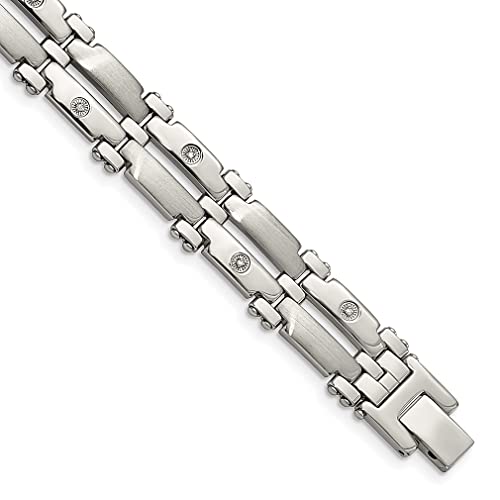 Ice Carats Stainless Steel 14K White Gold 1/20 Carat Diamond 8.5 Inch Bracelet Men Link Fine Jewelry For Dad Mens Gifts For Him #TOP7