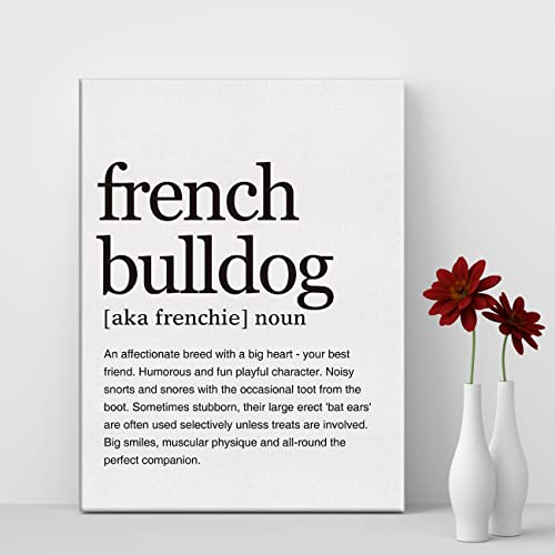 Lexsivo French Bulldog Definition Print Canvas Wall Art Home Office Decor Modern Minimalist Painting 12X15 Canvas Frenchie Poster Framed Ready To Hang Artwork Dog Lover Gift #TOP3