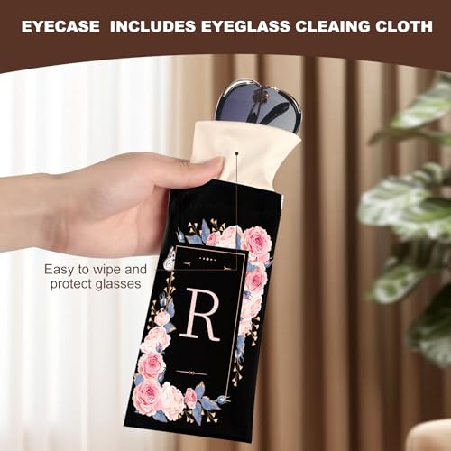 Image of Anikathy 2Pcs Initial Letter Sunglass Eyeglass Glasses Case Soft PU Leather with Cleaning Cloth Cute for Men Women Girs