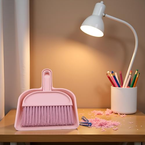 Plastic Mini Broom and Dustpan,Mini Cleaning Brush with Dustpan Set Desktop Cleaning Accessories,Pink with Set,Plastic Broom