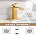 FRANSITON Brushed Gold Waterfall Bathroom Faucet Lavatory Single Handle 1 or 3 Hole Bathroom Sink Faucet with Deck and Pop-up Drain (Brushed Gold, Short)