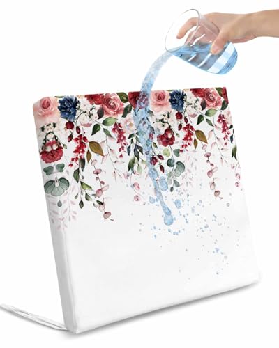 Pinroote Red Blue Spring Floral Patio Cushion Covers, Outdoor Cushion Covers Waterproof Seat Cushion Slipcovers, Valentines Eucalyptus Leaves Chair Cushion Cover for Garden Sofa 22