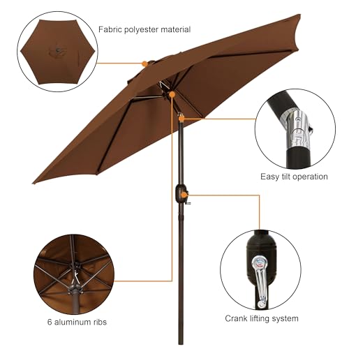 Image of Blissun 7.5 ft Patio Umbrella, Yard Umbrella, Outdoor Market Umbrella with Push Button Tilt Crank, Brown