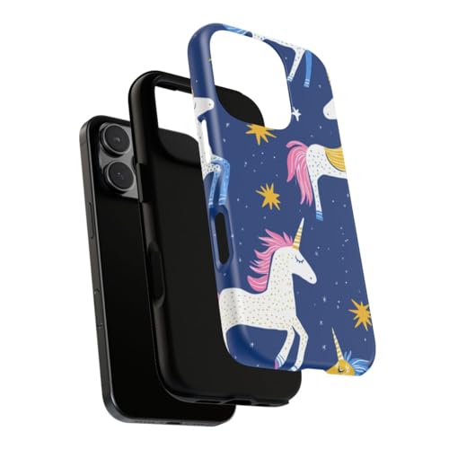 Coque licornes iPhone 16 Pro bleu rigide mate idée cadeau - 3
