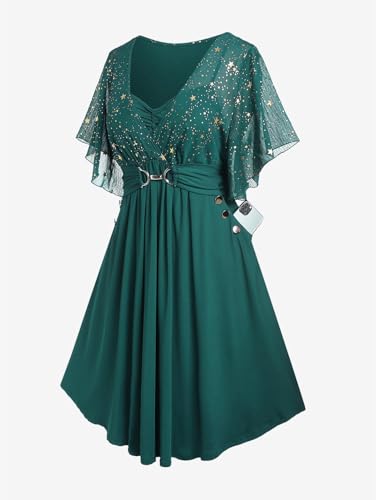 Image of Rosegal Plus Size Women Sparkly Star Print Cocktail Dress with Pocket