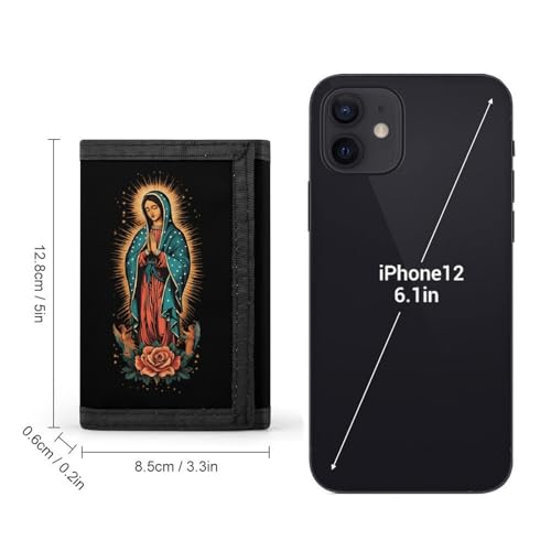 Lady of Guadalupe Trifold Wallets for Men Women Ultra Thin Card Holder Purse with Zip Coin Pocket2