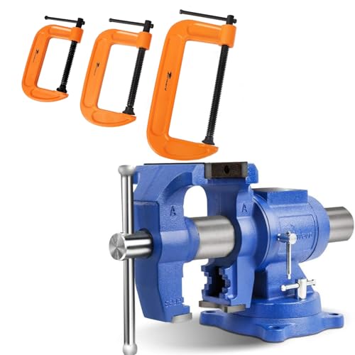 Image of Forward DT08125A 5-Inch Heavy Duty Bench Vise and Heavy Duty Ductile Iron C-Clamp - 3 Piece C Clamp Set 3in, 4in, 6in KIT