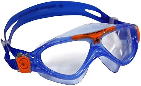 Aqua Sphere Vista Junior Swim Mask with Clear Lens (Light Blue/Orange). UV Protection Anti-Fog Swim Goggles for Kids