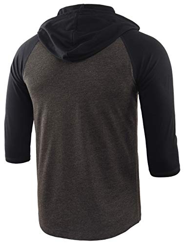 Vetemin Mens Casual Vintage 3/4 Sleeve Tagless Outdoor Running Baseball Active Henley Hoodie T Shirts Heather Charcoal/Black M #TOP1
