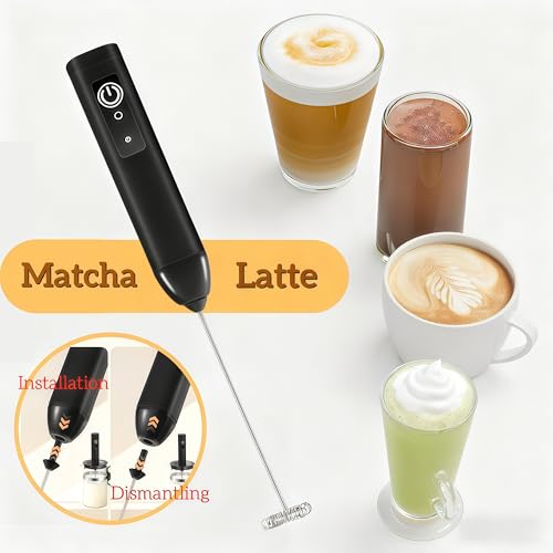 Image of Digead Rechargeable Milk Frother Handheld, 3 Speeds Electric Whisk with 2 Detachable Whisks, USB Coffee Frother Foam Maker for Coffee Latte Cappuccino Matcha, Black