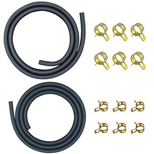 Strongthium Universal Kraftstoffschlauch Set 2x1m 6mm (1/4) & 8mm (5/16) Benzinschlauch aus Gummi mit 12 Schlauchklemmen für Honda Briggs Stratton Rasenmäher Traktor ATV Generator