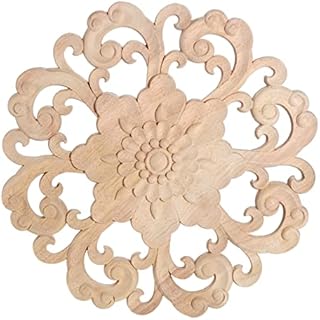 MUXSAM Retro Wood Carved Onlays Appliques, Round Rosette Woodcarvings Center Decals for Closet Door Cabinet Drawer Wall Ceilling Dresser Wardrobe Crafts Decor(1-Pack, 15cm/6")